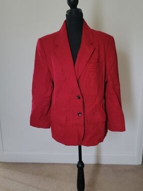 Vtg 80s Coatree Cherry Red Power Blazer Single Breasted Padded Shoulder